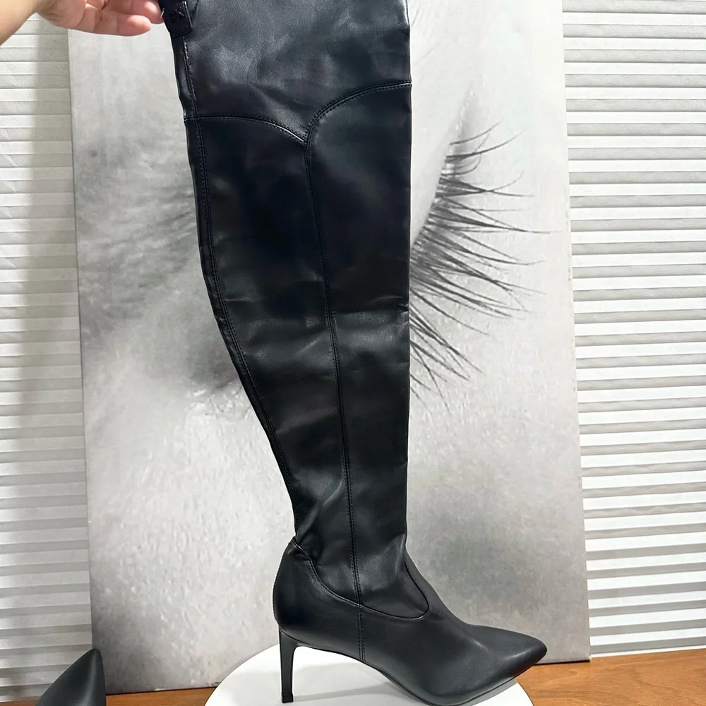 🌸CALVIN KLEIN🌸 Sacha Pointy Toe Stiletto Over-The-Knee Black Boot Size: 8.5 - Picture 4 of 9